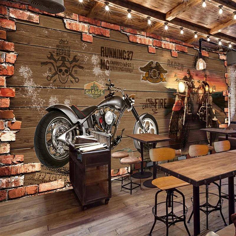 Retro Motorcykel Tegel Tapet Restaurang Kafé Kreativ 3d Mural Dekor Vardagsrum Sovrum Heminredning