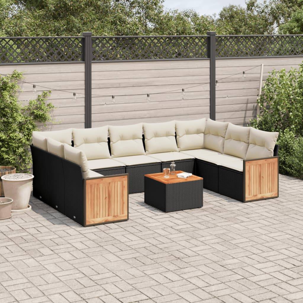 Sofasæt Til Haven 9 Dele Med Hynder Polyrattan - Sort og cremefarvet / Med bord