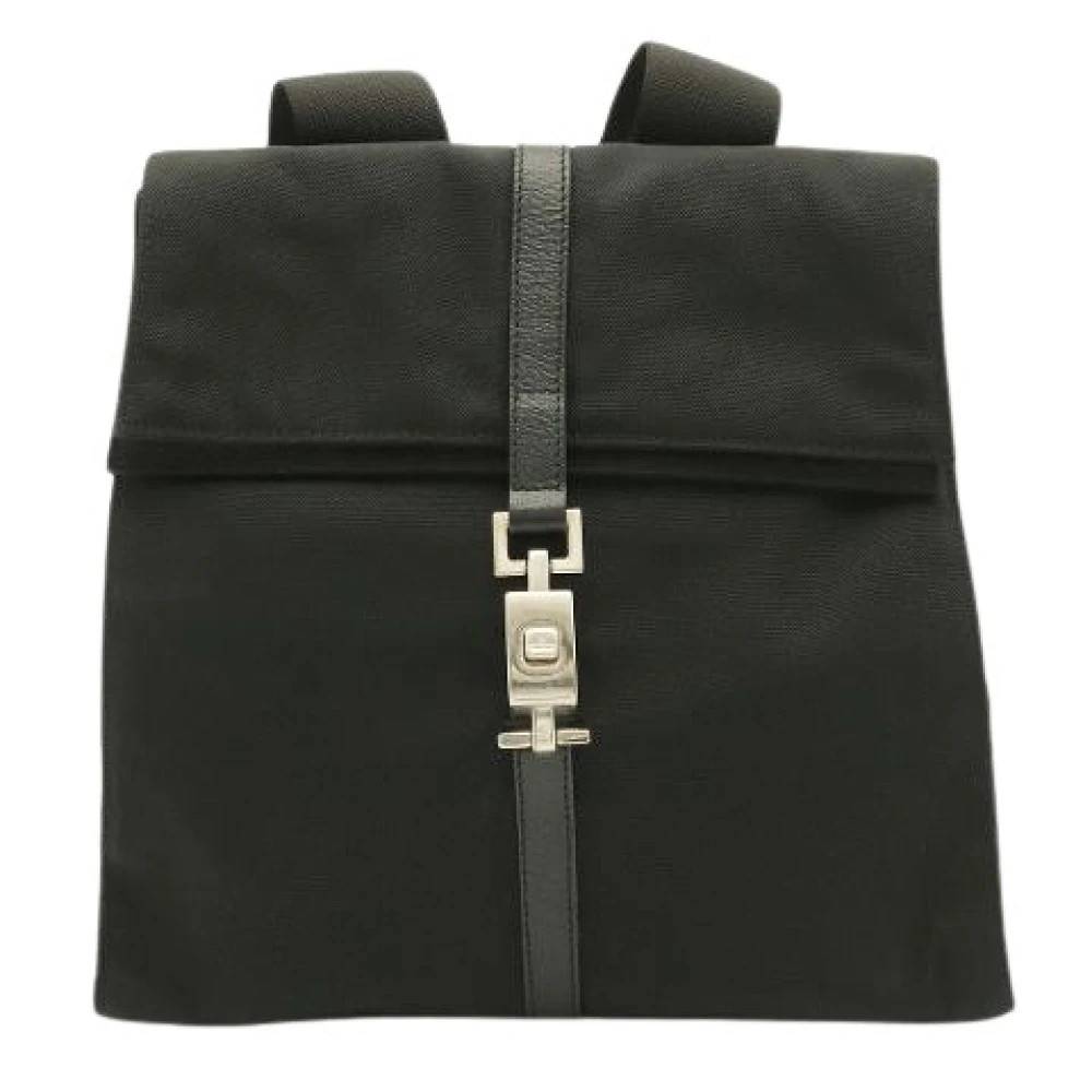 Gucci Vintage Pre-owned Jackie Nylon Leather Backpack - Vintage - Dame - Sort - ONE SIZE - Nylon