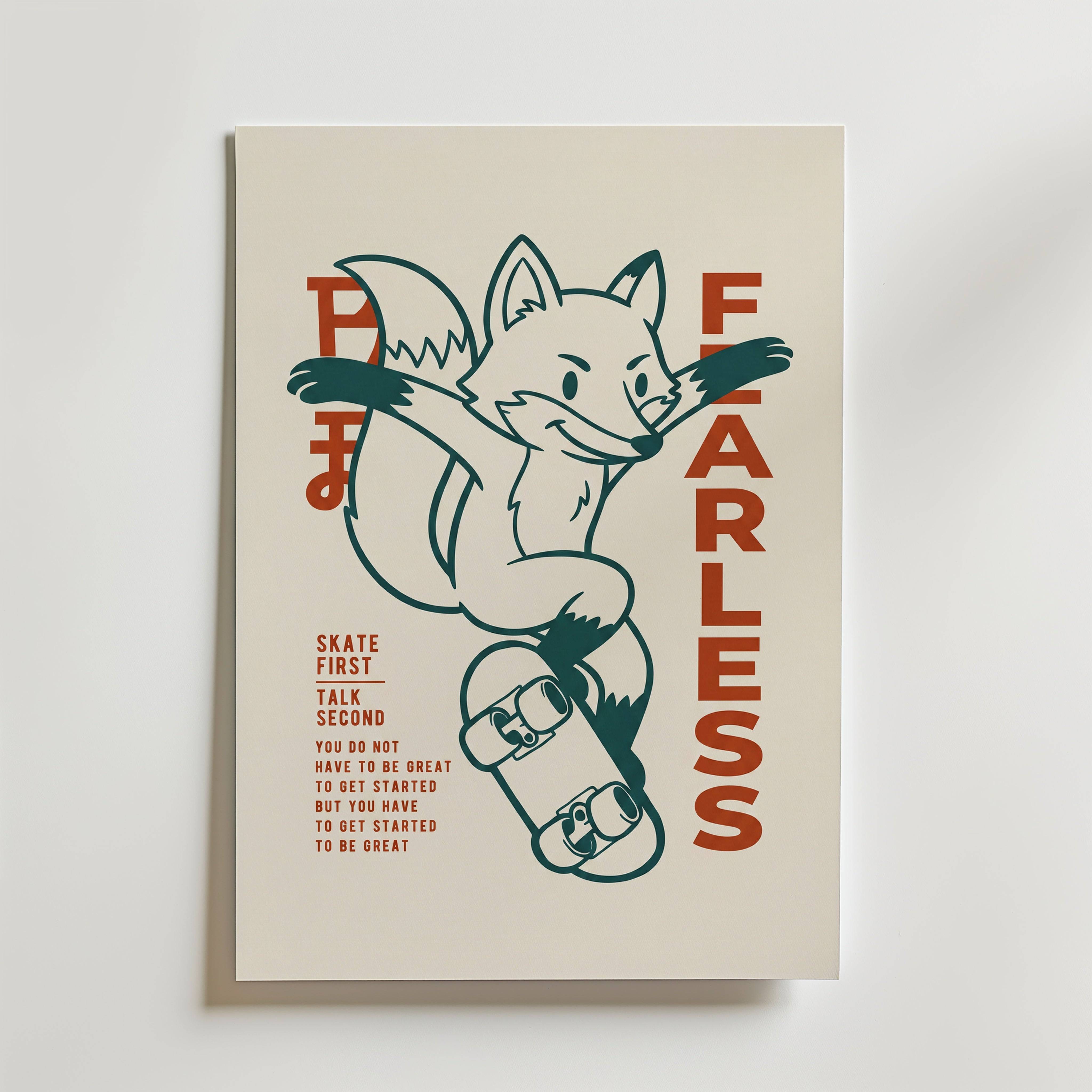 Kickflip Fox Poster - Fine Art Poster 100x140 cm