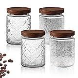 Glasburk med lock, 4 st lufttätt glas matförvaringsbehållare set, fyrkantiga klara glasburkar bred mun matförvaringsbehållare med trälock för socker kaffebönor te krydda havre mellanmål (700 ml)