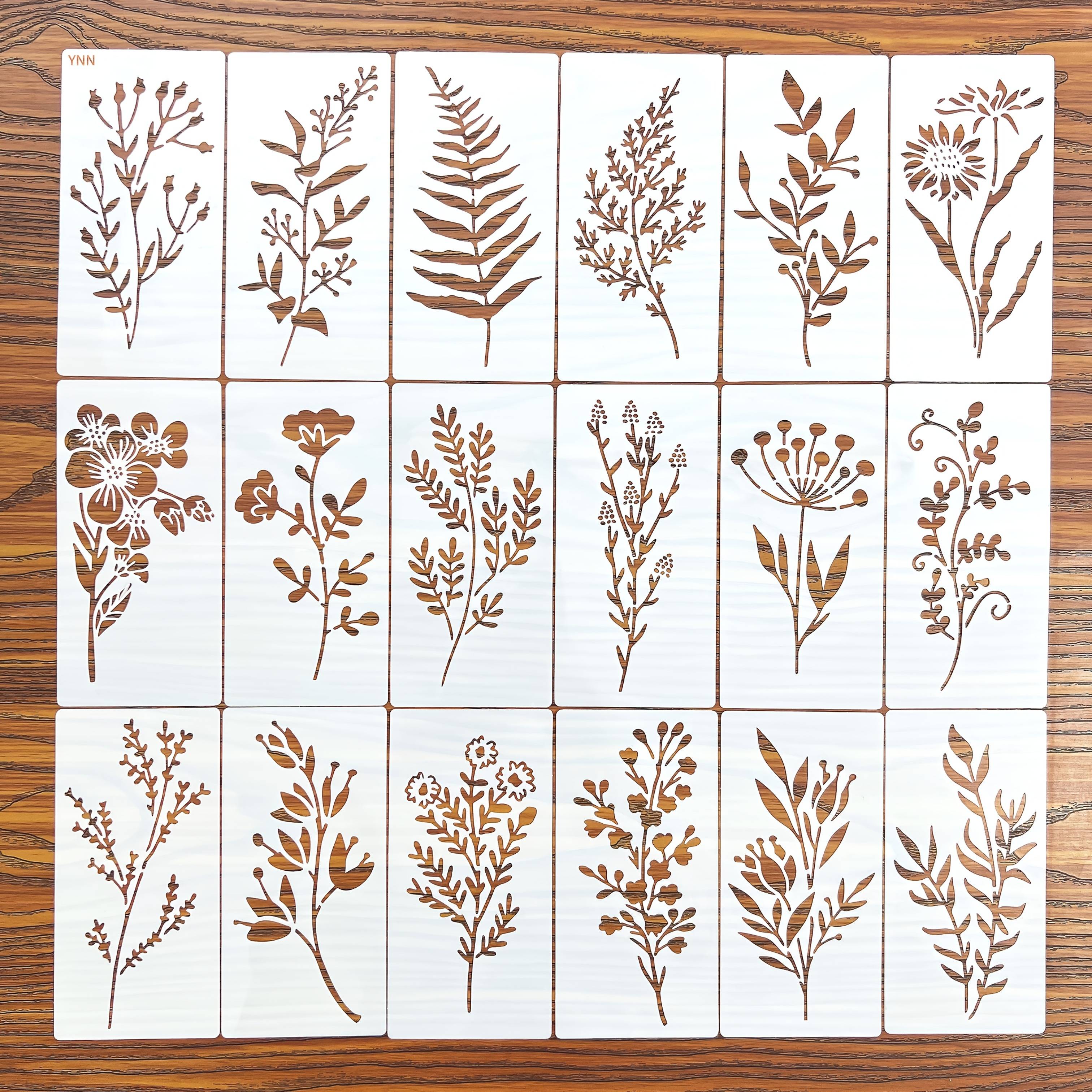 Ynn 18pcs Floral Painting Stencils, Reusable Plastic Templates For Fabric, Paper - Craft Supplies For Spray Painting And Doodling