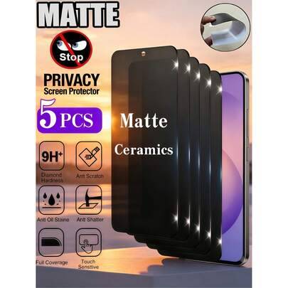 5 st matt integritetsskyddande anti-spionfilm i keramik, mjuk skärmskyddsfilm kompatibel med Galaxy S26 S25, kompatibel med 17 15C A7, kompatibel med - Svart (Multi-size)
