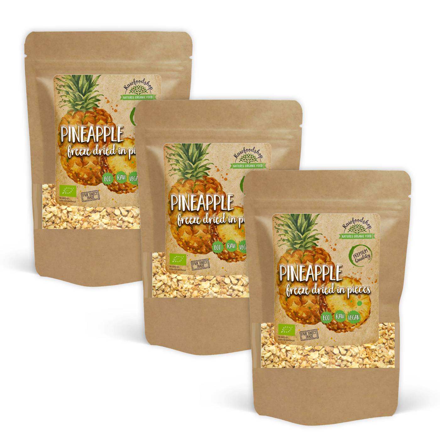 Ananas i Stykker Frysetørret ØKO 50g x 3 pakker