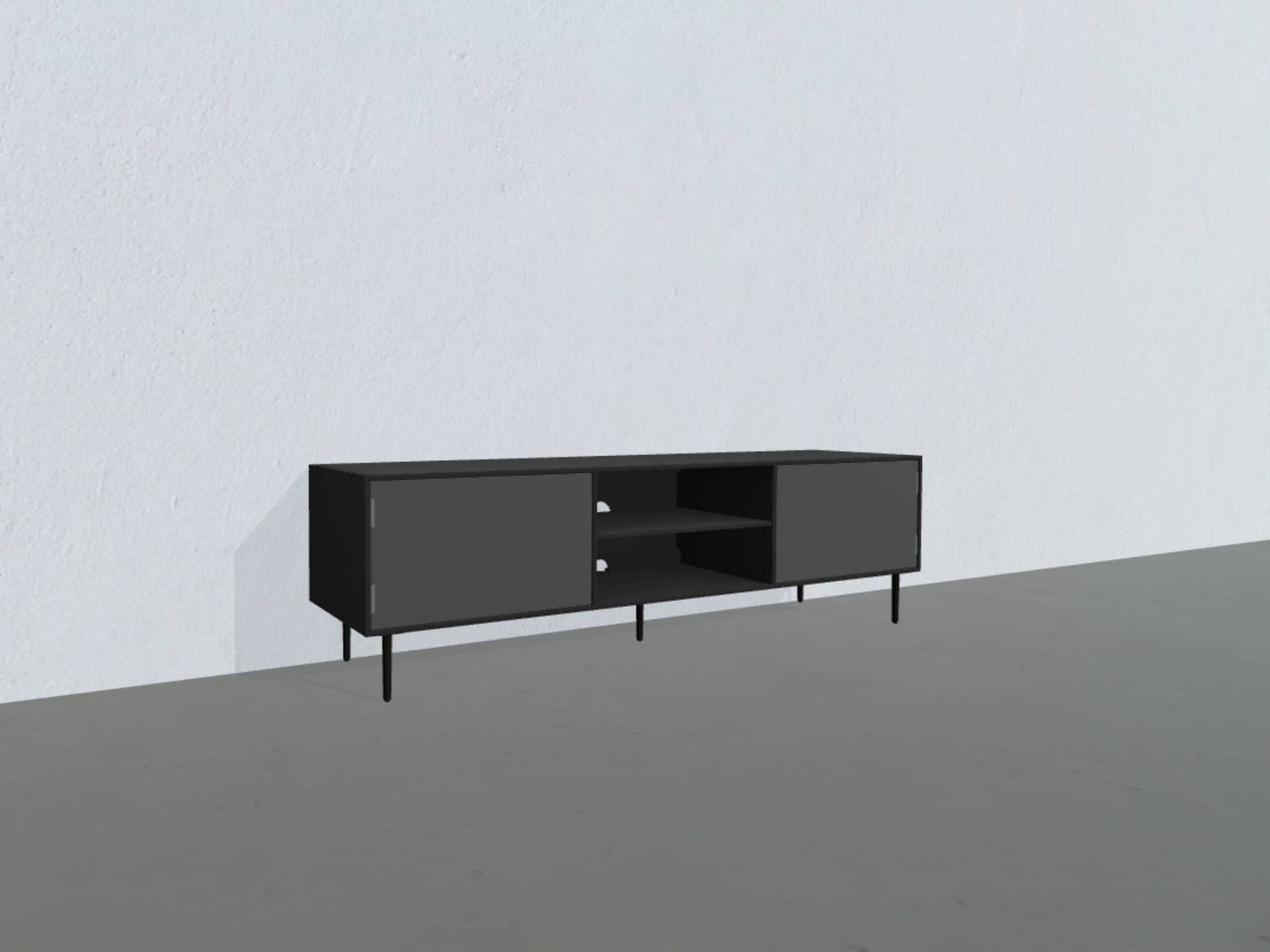 Square Classic TV-bord - opstilling 180 (malet træ korpus, sortmalet korpus, mørkegrå stofklap, dybde: 42 cm)