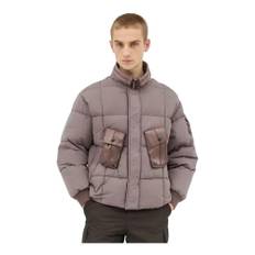 C.P. Company, Jakke, Herre, Lilla, 2XL, Uld, Mat Pufferjakke med Skinnende Paneler