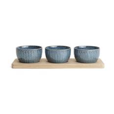 CASA Living Sofia Riflet Tapassæt - Ø 10 cm - Stentøj/træ - Blå