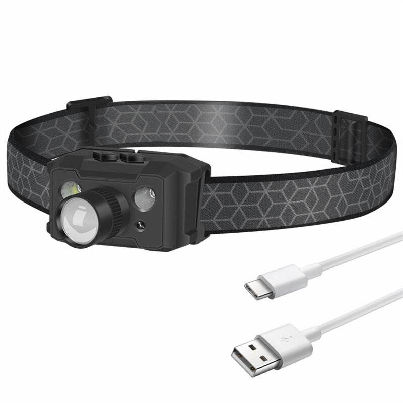 LED pannlampa Sensor Fiskeljus Nattfiske Super Ljus Uppladdningsbar Långvarig Huvudmonterad Ultralång Liv Zoombar Fickla