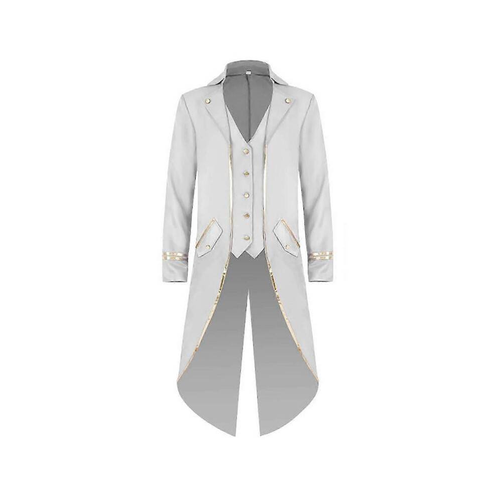 (XXL, White) 2025 Fashion Costume Halloween Men's Costume Men's Mid Length Tuxedo Costume