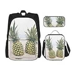 FFEXS Landsbygd gård tryck tredelat set ryggsäck cross-body lunchväska pennväska set kombination tonåringar vuxna unisex, Ananas målning tryck, One Size