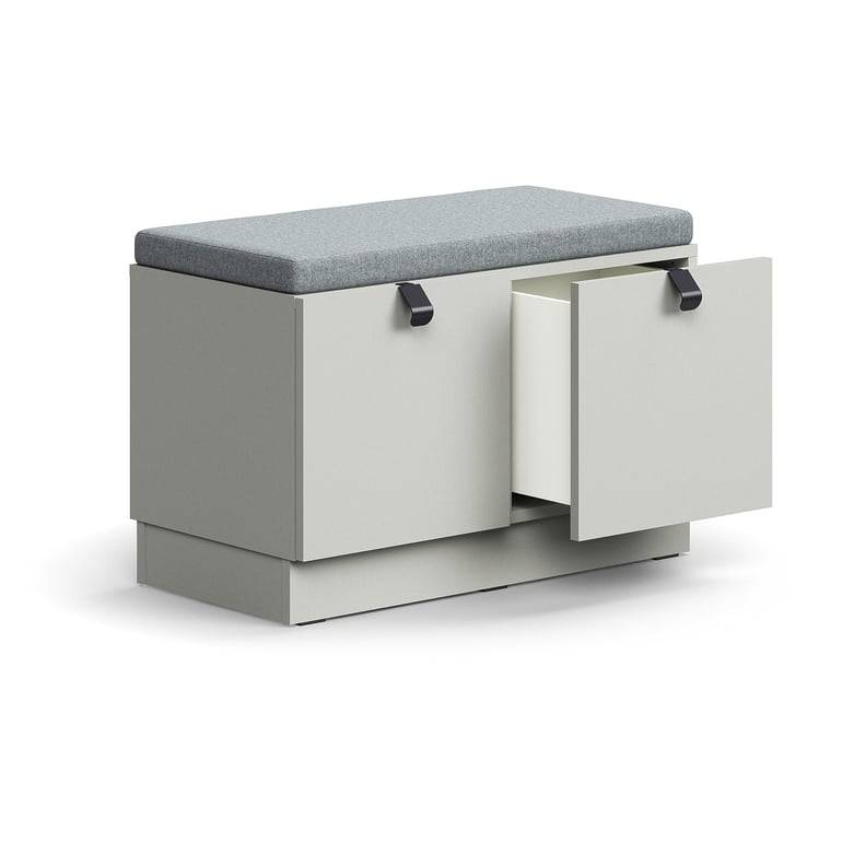 Sittmöbel QBUS, med grå dyna, 2 lådor, sockel, rakt handtag, 534x800x420 mm, svart, ljusgrå