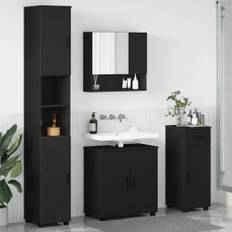 vidaXL Badeværelsesmøbel sæt med skuffe 4 pcs Sort 61 x 35 x 64 cm