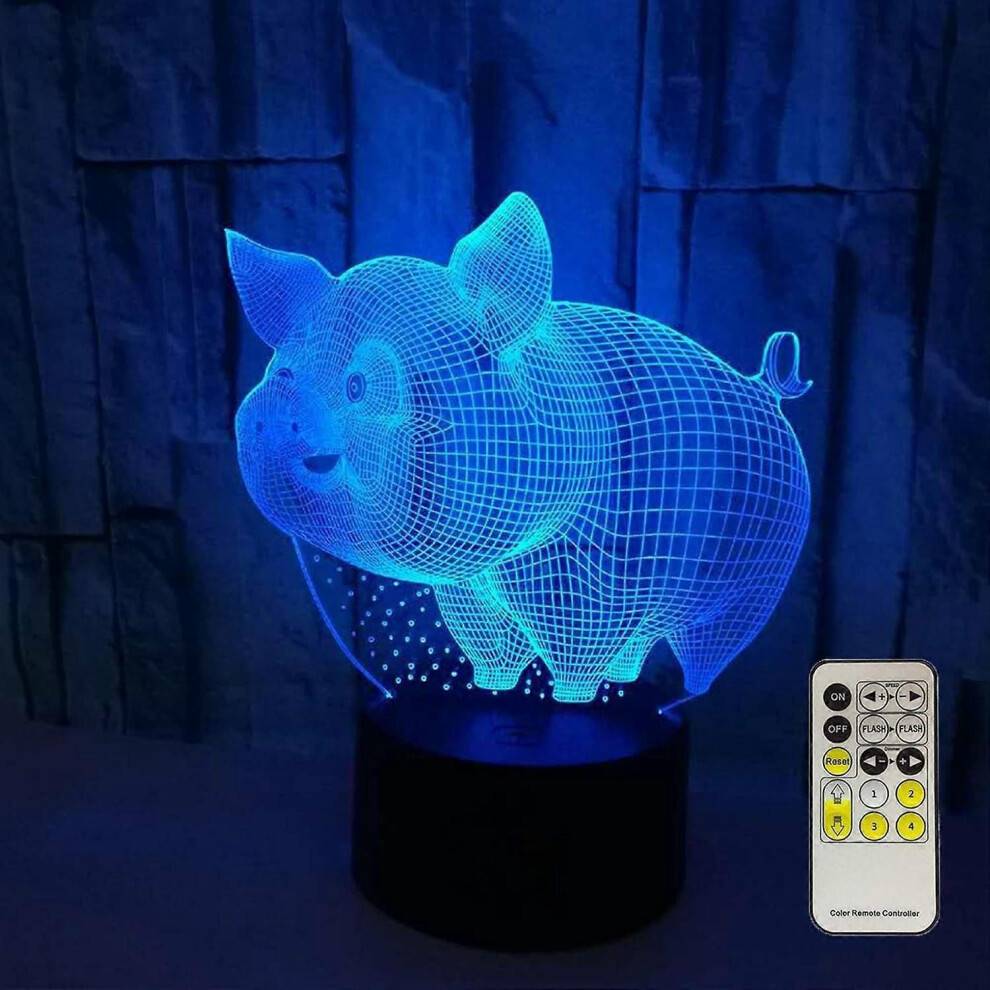 Novelty 3D grislampa för barn, optisk illusion nattlampa, sänglampa, 7 färgbyte med fjärrkontroll