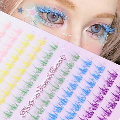 100 kluster Sunflower Rainbow falska ögonfransar, fluffiga radiella kluster för dockögon-effekt, ultralösa med klar tunn band, nybörjarvänliga för dag - Färgrik