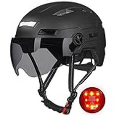 ILM Adult Bike Helmet with USB Rechargeable LED Front and Back Light Mountain&Road Bicycle Helmets for Men Women Removable Goggle Cycling Helmet for Commuter Urban Scooter(Matte Black, Large/X-Large)