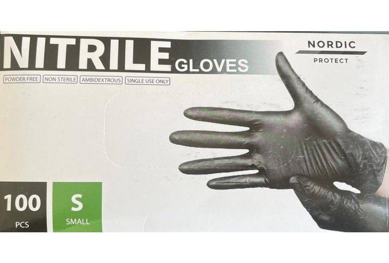 Nordic Protect Nitril handsker sort pudderfri - 100 stk Small