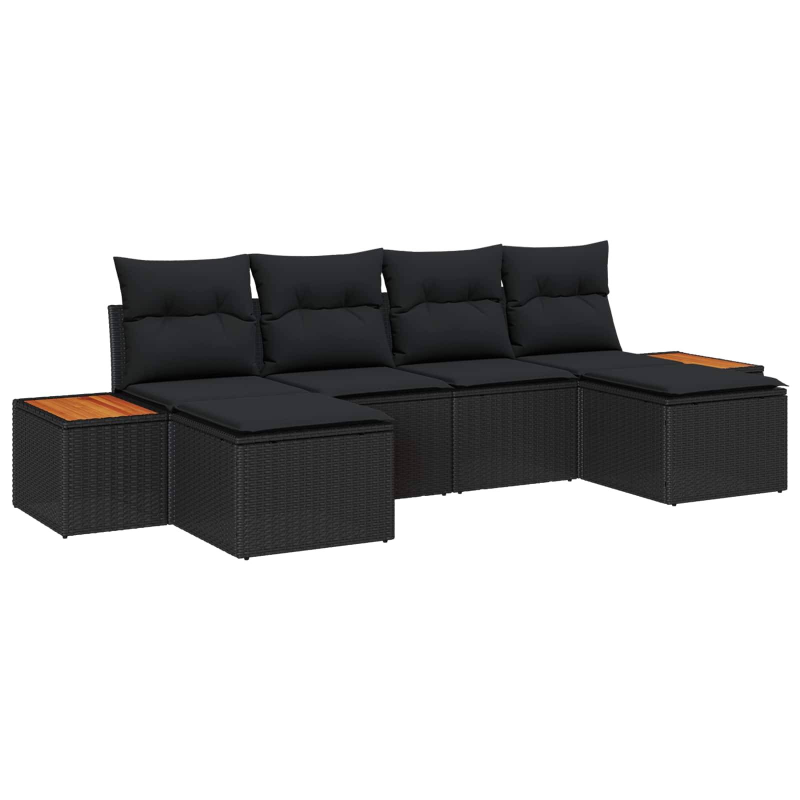 vidaXL Havesofa Sæt 6 stk. Sort polyrattan