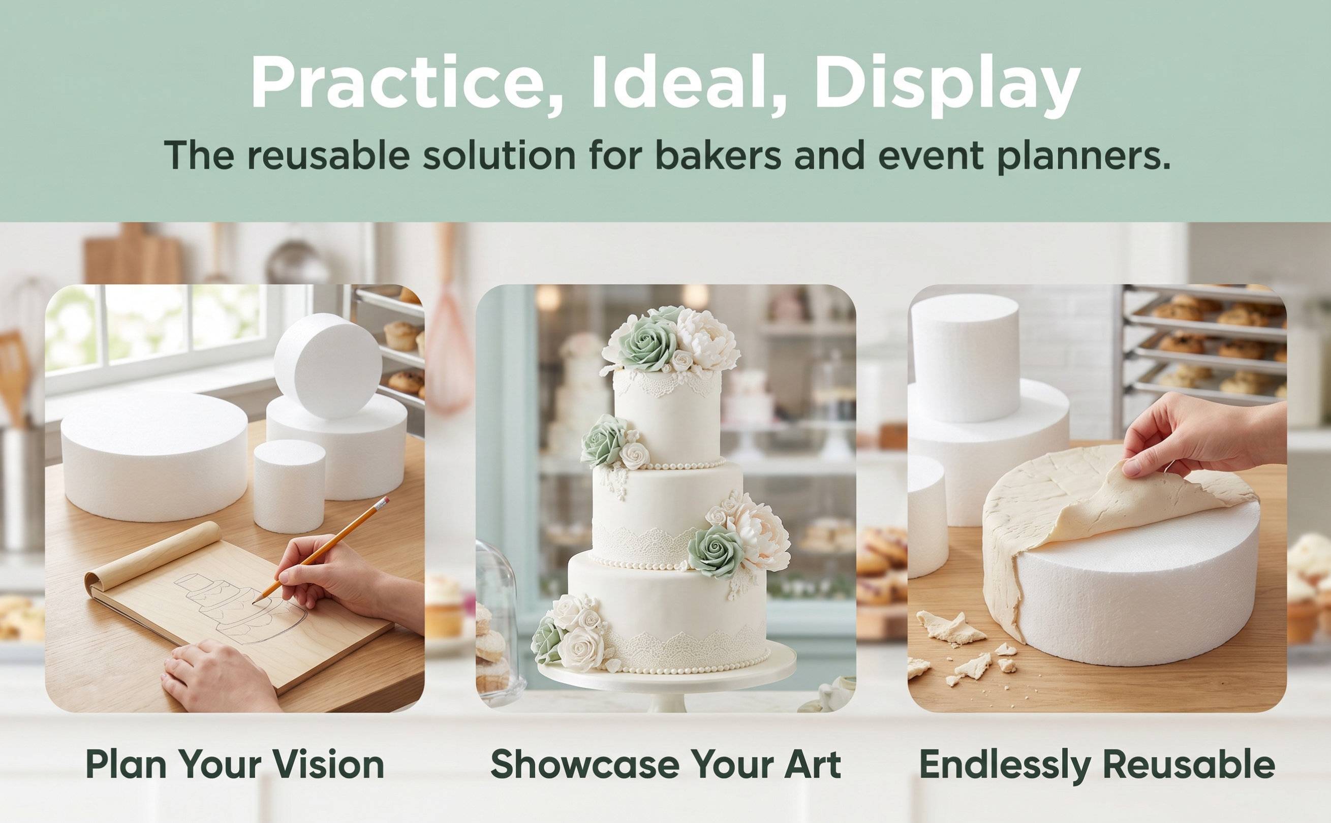 4Pcs Foam Cake Rounds Multisize Fake Wedding Cakes Display Props Cake Decorating Practice Tool Baking Practicing Tool
