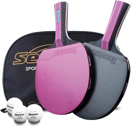 Senston Ping Pong Set-racket, 3 pingbollar och 2 professionella bordtennisracketar för nybörjare och avancerade spelare inomhus utomhus