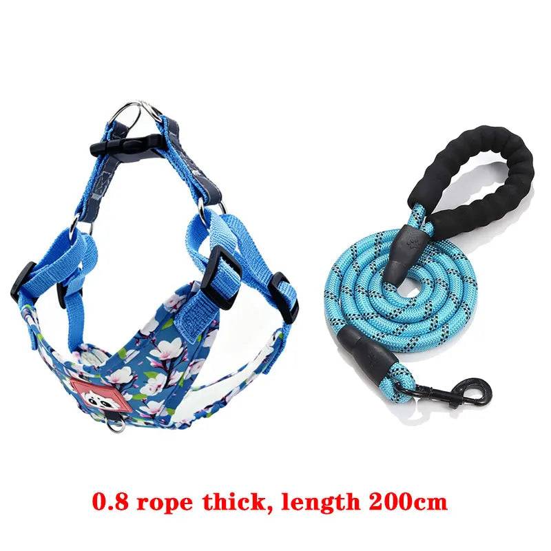 Adjustable Dog Harness & Leash Set with Reflective Strips - BLUE 03 / XL (XL)