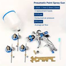 TEMU Professional Hvlp Spray Gun Kit With 4 Nozzles (1.4mm/1.7mm/2.0mm/2.5mm), 600cc Cup, High- Atomization - Cordless, Adjustable Flow Rate For Car Paint & Diy Projects, Blue