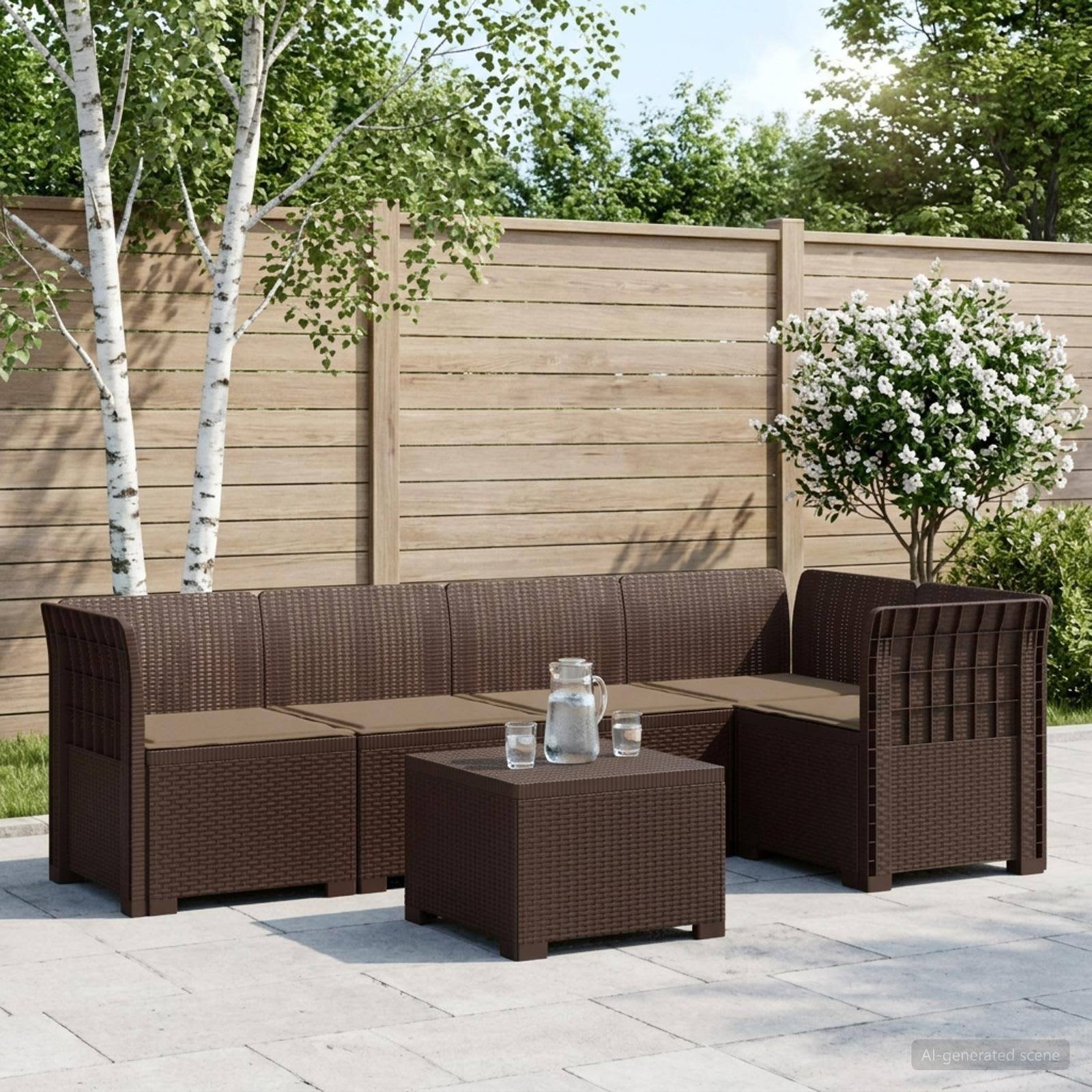 vidaXL 5-personers Havemøbel Sofa med Hynder Rattan Look PP Brun