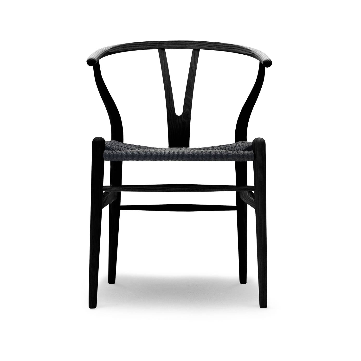 CH24 Y-stol af Hans J. Wegner Ask Sortlakeret Sort papirgarn.