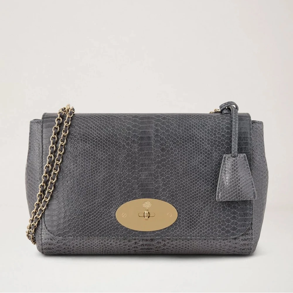 Mulberry Medium Lily Foggy Grey Waxed Snake Print