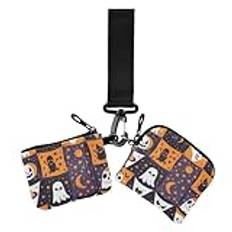 Flaggor med halloween element dubbel mynt handväska kreditkortshållare plånbok tunn platt kort pengahållare med blixtlåsficka för dam 2-pack, Flaggor med Halloween-element, 1 size, ledig