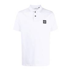 Stone Island, Top, Herre, Hvid, XL, Bomuld, Hvid Bomuld Patch Compass Polo