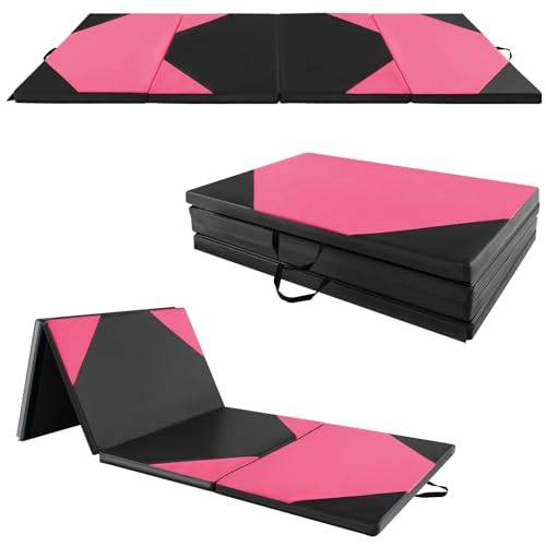 COSTWAY 300 x 120 cm vikbar mjuk golvmatta 5 cm tjock sportmatta med kardborreband och bärhandtag, gymnastikmatta för hemmet, träningsmatta, yogamatta (rosa+)