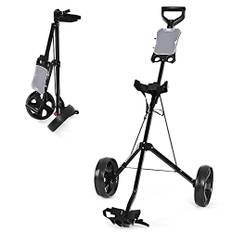 Fantaskk Golf Trolley, 2-hjuls vikbar golfvagn av stål, med scorecardhållare, för nybörjare (svart)