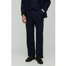 Mens Navy Relaxed Fit Pleat Detail Tailored Trouser