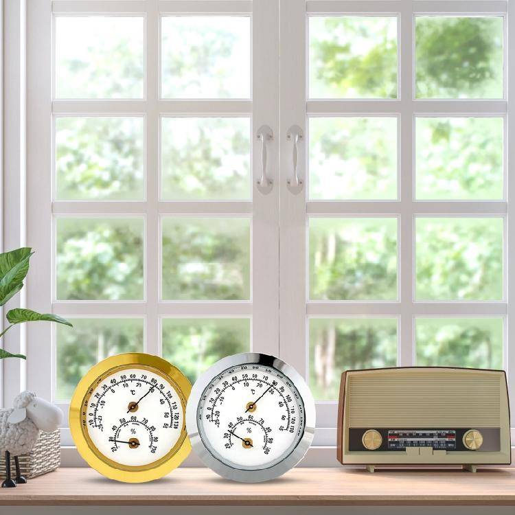 Inomhus Utomhus Fuktighetsmätare Termometer Temperaturmätare Analog Fuktighetsmätare gyllene