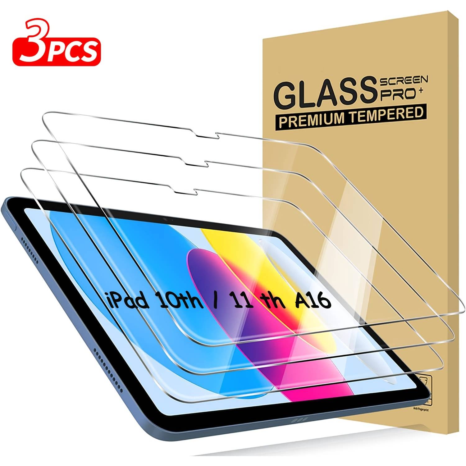 TEMU 3-pack Tempered Glass Screen Protector For Ipad 10.9-inch 10th Gen (2022) / Ipad 11-inch 11th Gen (2025), A16 Chip Screen Protector