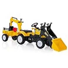 COSTWAY Trettraktor, barntraktor med avtagbar släpvagn och grävspade, grävmaskinslastare kan belastas upp till 35 kg, grävmaskin för barn från 3–6 år (gul), TQ10169DE