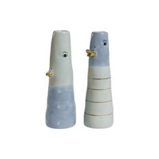 Vase and 16 cm lyseblå med striber eller prikker -Hvid med striber