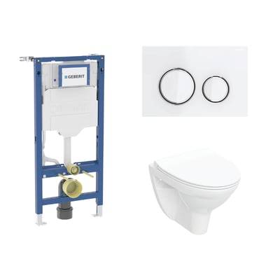 Geberit Duofix 112 cm toiletpakke inkl. Ifö Spira Classic væghængt toilet + toiletsæde, Geberit Sigma50 round hvid/krom
