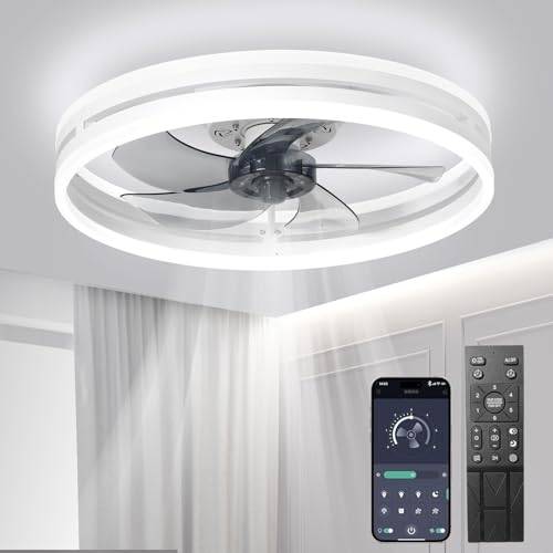 Tyst Takfläkt Med Belysning 72W Dimbar Taklampa Med Fjärrkontroll Och APP 6 Hastighetslampa Med Fläkt Timer Takfläktar Sovrum Vardagsrumslampa (Vit, 50cm)