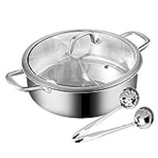 Hot Pot spis, 28 cm Yin Yang Hotpot soppgryta kastrull, rostfritt stål dubbel Hot Pot induktionshäll shabu med glaslock och 2 soppskedar mandarin-gryta för induktionsspis, gasspis