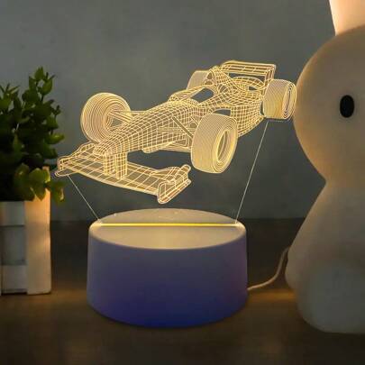 Denna nattljus med varmt ljus i 3D Vision har en sofistikerad racerbilsdesign med realistiska detaljer och en 3D-effekt som skapar en mysig och rolig - Vitt (En-Storlek)