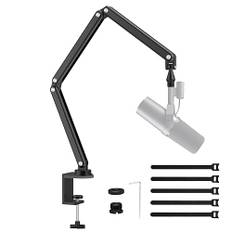 FULAIM Aluminium Mikrofon Arm kompatibel mit RODE Mikrofon, Einstellbarer Mikrofonständer für Shure Mic, Mikrofonarm mit 3/8"- 5/8" Adapter für Game Streaming Podcast Broadcast (Schwarz)