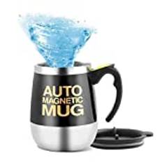 Mengshen Självrörande mugg kaffekopp – magnetisk självrörande kaffekopp för kaffe/te/varm choklad/kakaoprotein 400ml, A006M svart