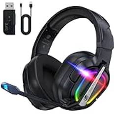 Fachixy FC200 trådlöst spelheadset för PS5-2,4 GHz USB-matningsbara hörlurar med mikrofon - 3D Stereo Bluetooth-headset med 50 timmars batteritid, för PS4, PC, Mac, Switch, Mobil, svart