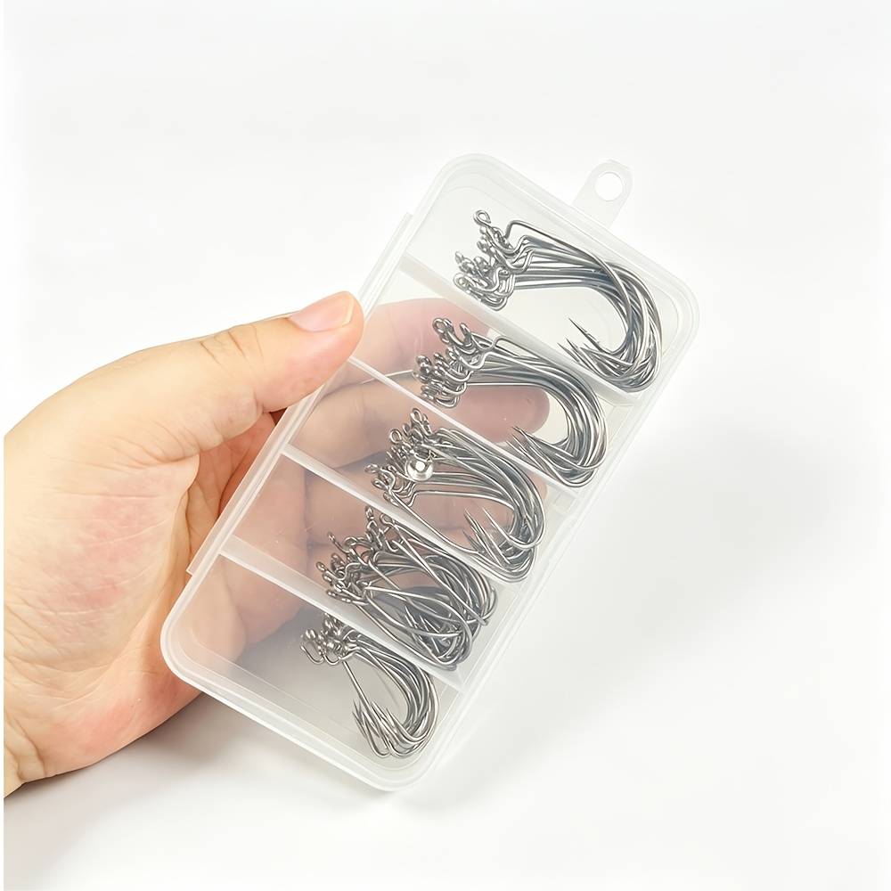 100pcs Wide-belly Crank Bait Hook Set, Premium Bent Hook Treble Hook, Mixed Sizes 2#-3/0# Texas Rig Soft Worm Lure Fishing Additions With Storage Box