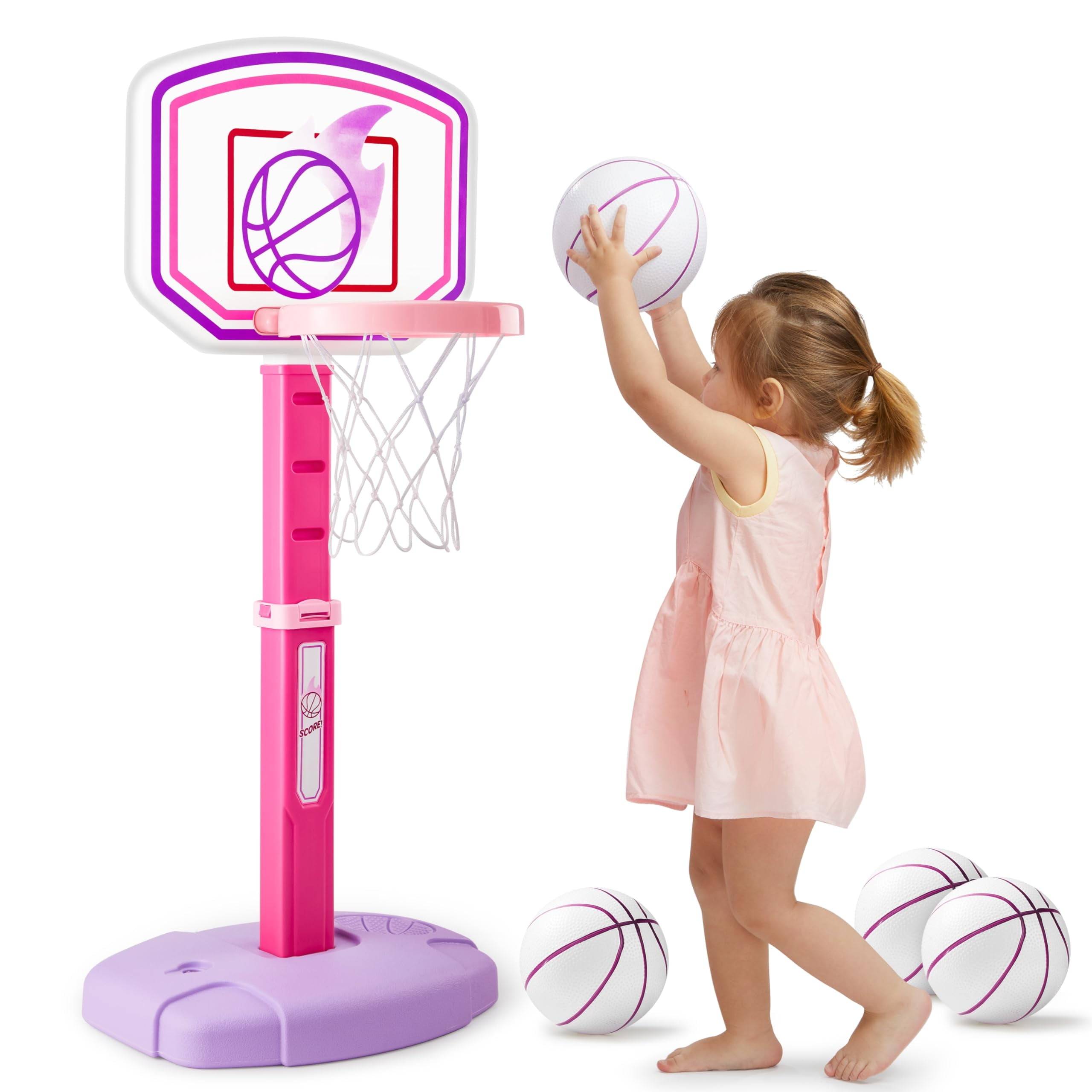 JOYFY Basketkorg för småbarn Inomhus Basketspel Set Justerbar Basketmål Med 4 Bollar för Pojkar Flickor Födelsedagspresent red