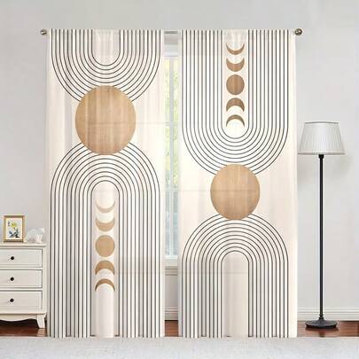 2 st moderna gardiner med geometriskt tryck, gardinstångsfäste, lämpliga för sovrum, vardagsrum, arbetsrum och studio, förstärker rummets textur, skyd - Multifärgad (Multi-size)