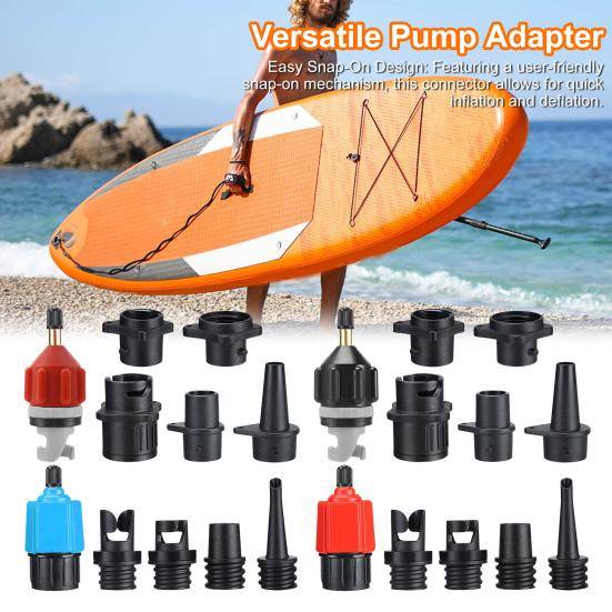 Uppblåsbar SUP Pump Adapterkit Kompressorventil Ventiladapter Luft Paddleboard Omvandlare Munstyckesset blå/röd