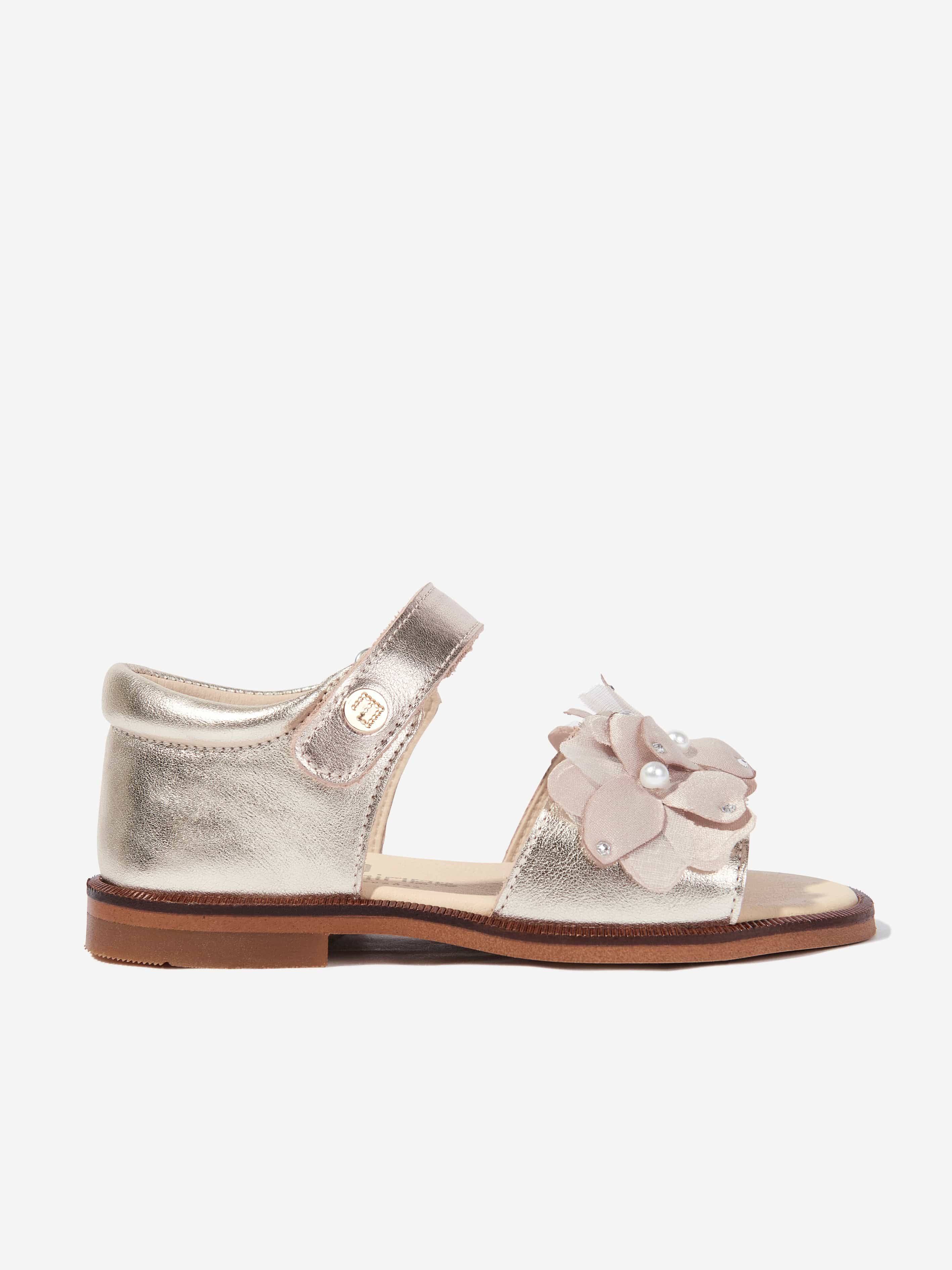 Andanines Girls Flower Sandals in Gold - Gold / EU 30 UK 12 (EU 30 UK 12)