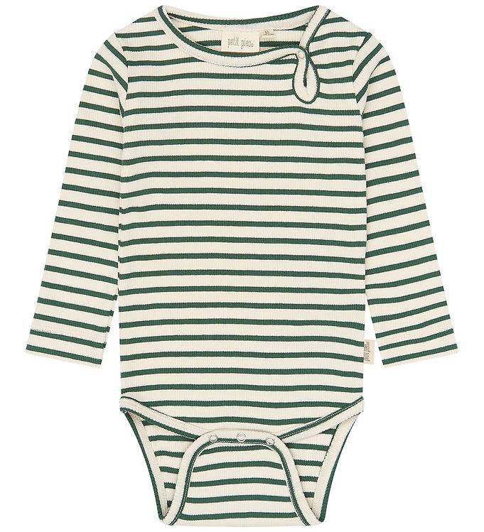 Petit Piao Body l/ä - PPSky - Vandring Green Striped - Petit Piao - 2 år (92) - Body L/Ä